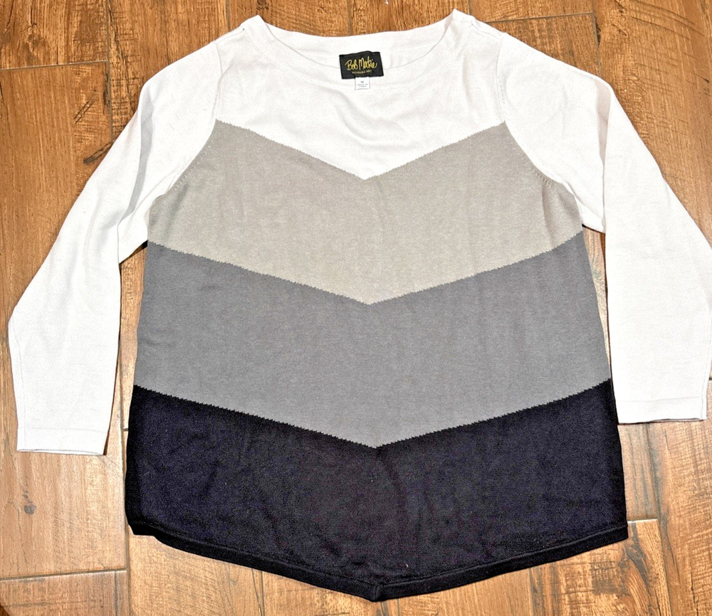 Bob Mackie Chevron Black Grey Sweater Size Medium Chevron